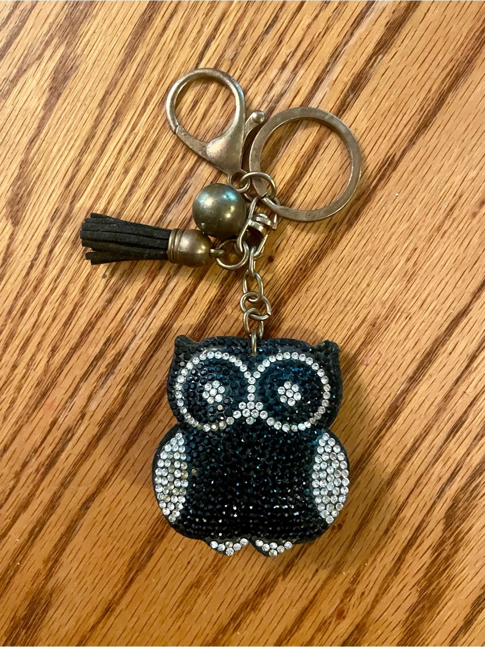 Rhinestone Owl Keychain Charm in Black and Silver